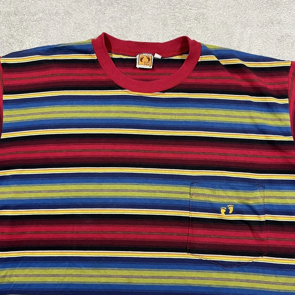 Vintage Hang Ten Tee Shirt Mens XL Multicolored Striped Pocket Made in USA